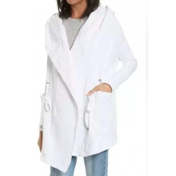 Free People Sweaters - Free People Brentwood Fleece Hooded Cardigan Jacket White Oversized Women's XS